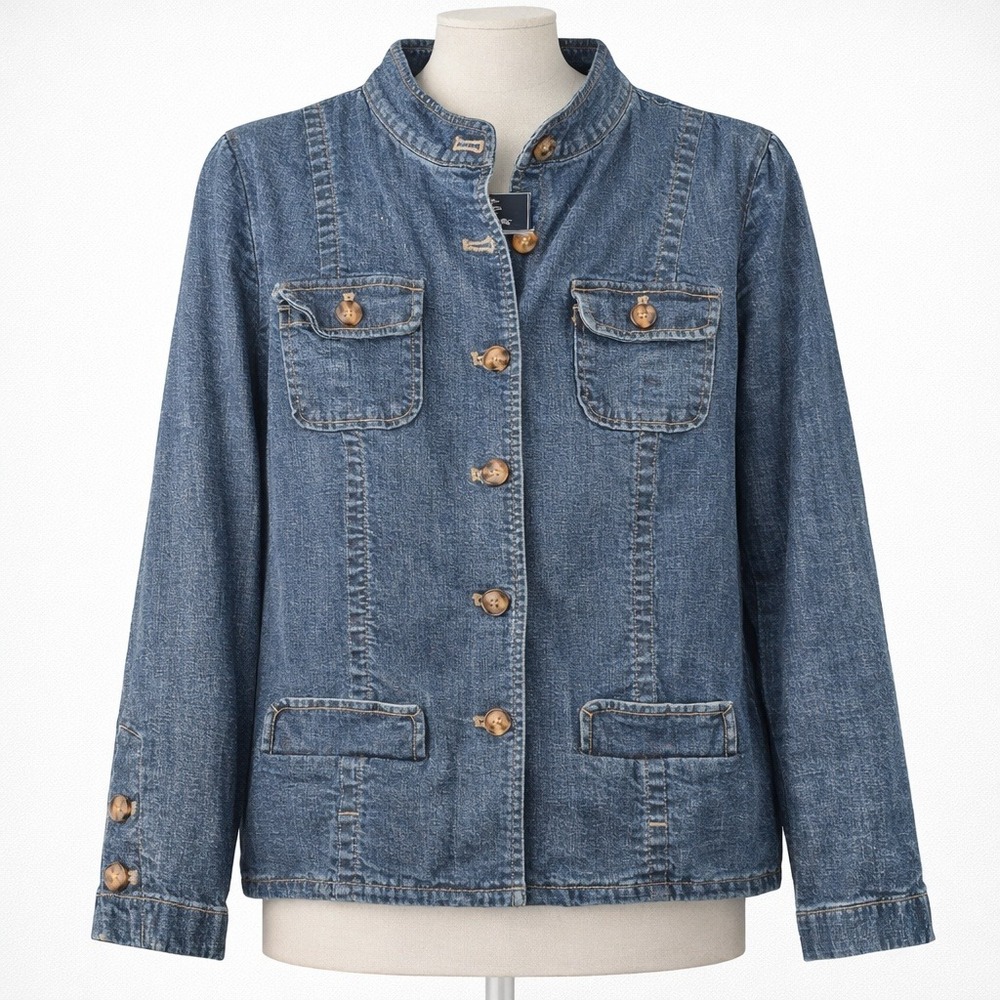 Covington Y2K Womens Stretch Button Denim Jacket Size L Blue‎ Western Chore Coat